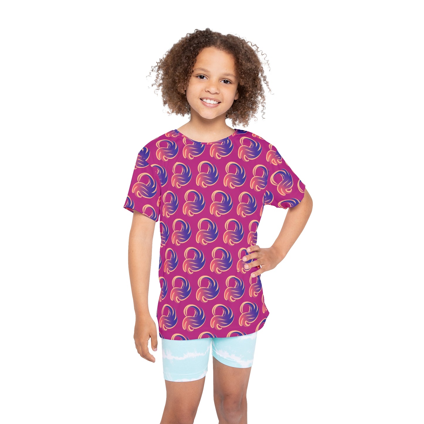 Divine Swirl Tee – Magenta Vibes - Colorful Patterned Athletic Shirt for Young Athletes, Birthday Gift, Team Gear, Playwear, Activewear