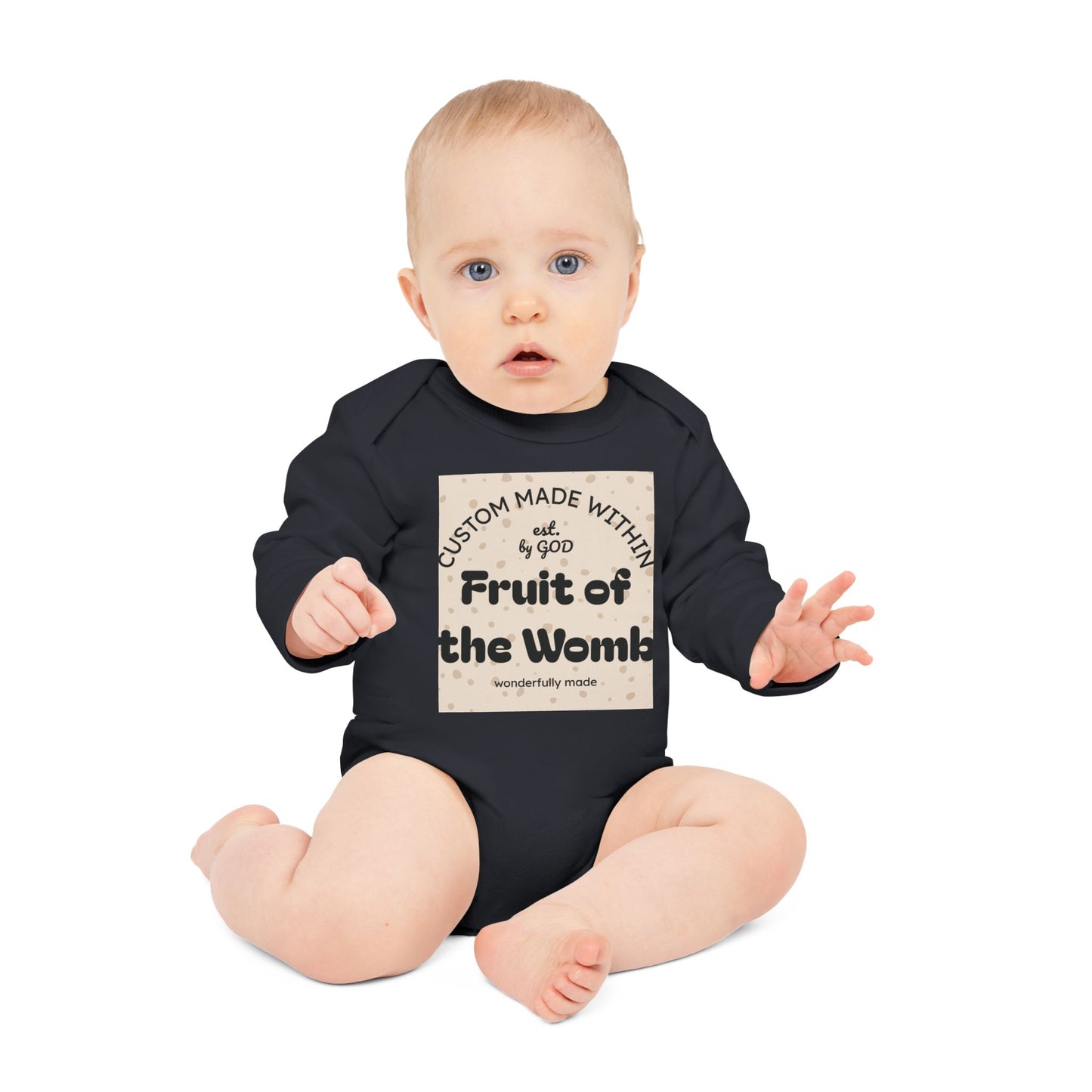 Fruit of the Womb Long Sleeve Organic Onesie – Sandstone Sprinkle