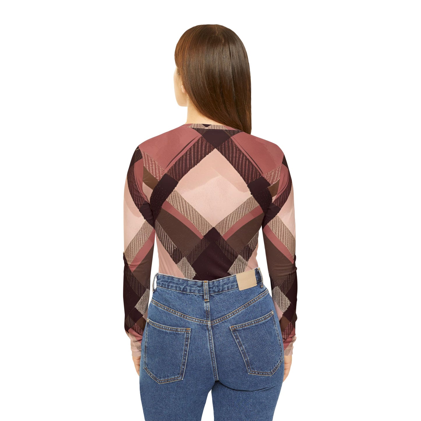 Blush & Mocha Plaid V-Neck Long Sleeve Top, Casual Fashion Top, Perfect for Layering, Fall Fashion, Cozy Everyday Wear