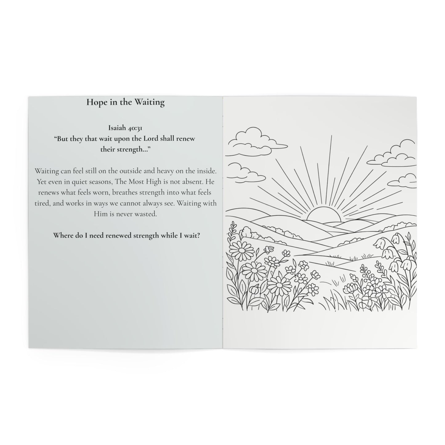 Open book with text and illustrations on a white background