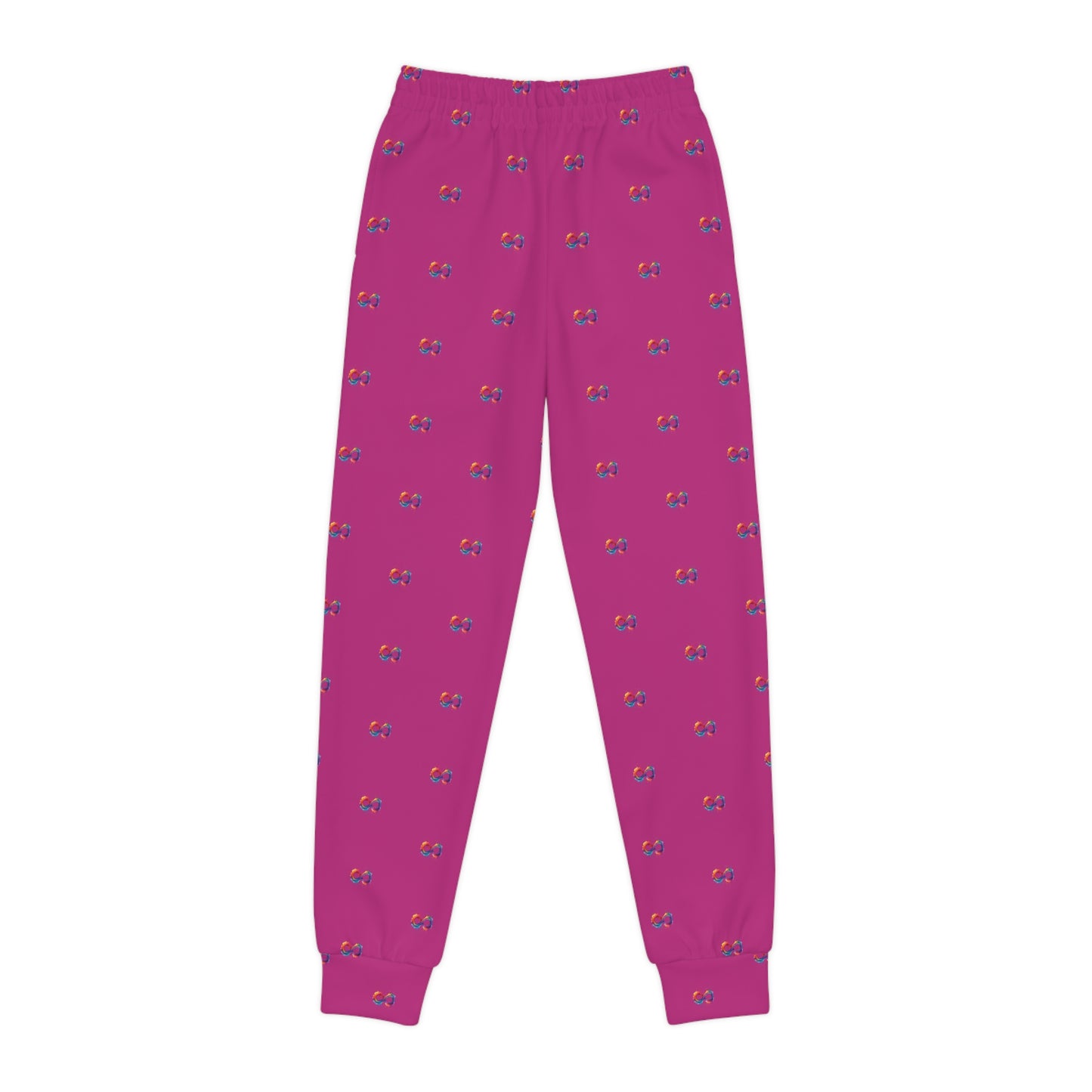 Pink sweatpants with a pattern on a white background