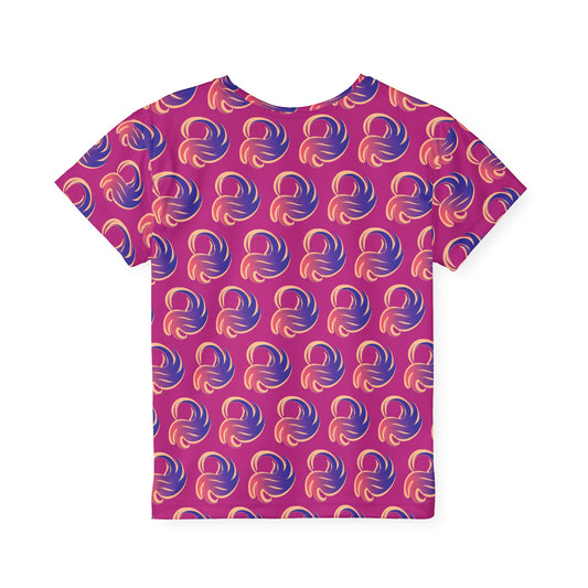 Divine Swirl Tee – Magenta Vibes - Colorful Patterned Athletic Shirt for Young Athletes, Birthday Gift, Team Gear, Playwear, Activewear