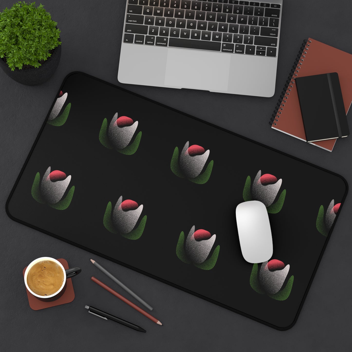 Bloom After Dark Desk Mat – Black Floral Mouse Pad for Desk
