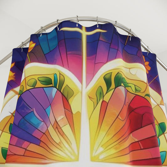 Radiant Grace: Heart & Cross Shower Curtain