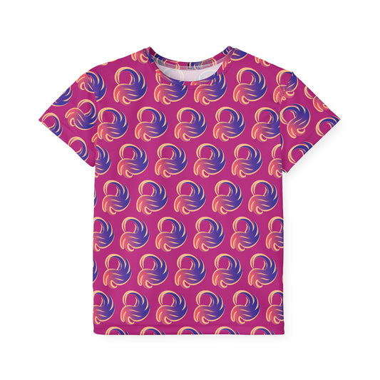 Divine Swirl Tee – Magenta Vibes - Colorful Patterned Athletic Shirt for Young Athletes, Birthday Gift, Team Gear, Playwear, Activewear