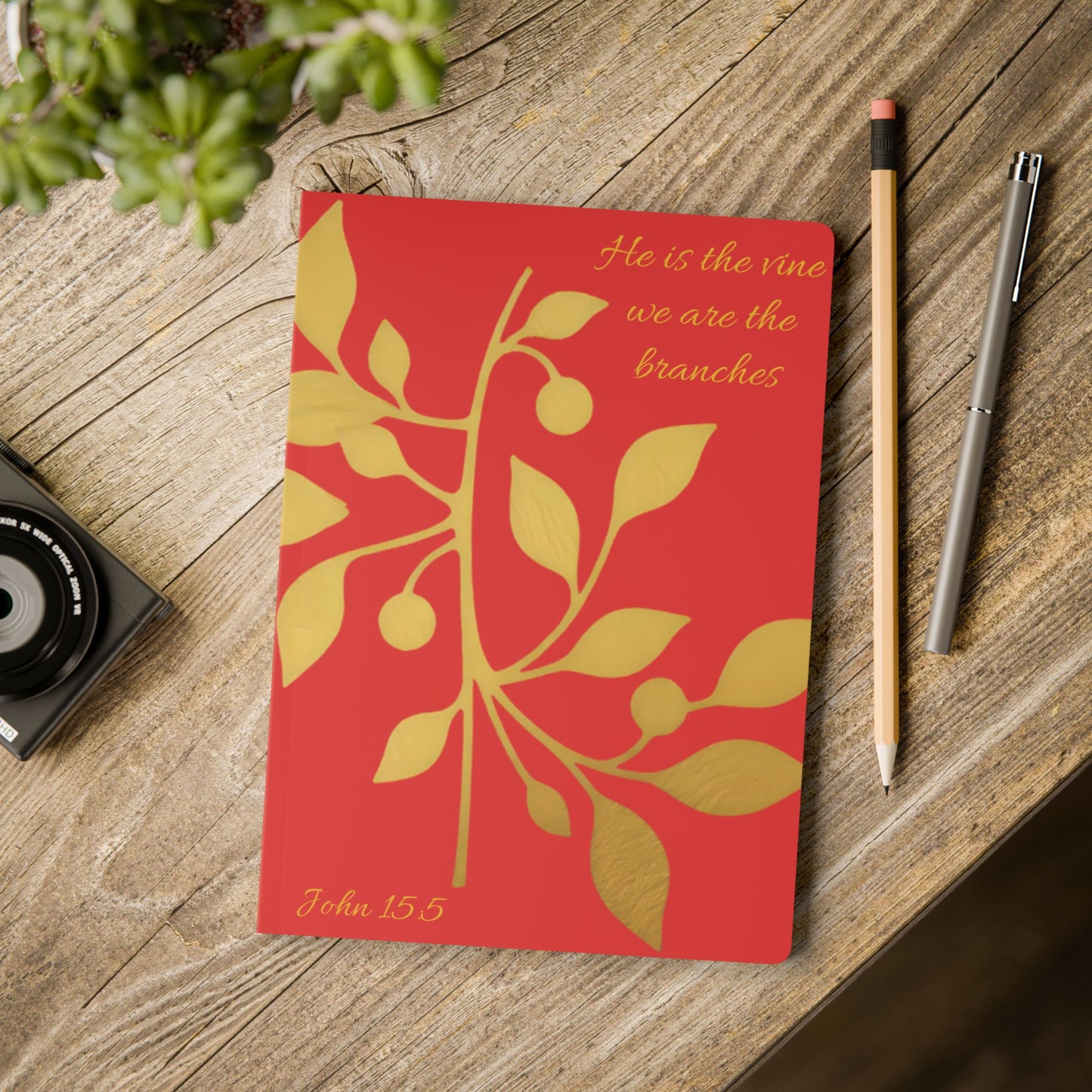 The Vine & The Branches – John 15:5 Journal (Red & Gold), Faith Journal, Prayer Journal, Christian Notebook, Gift for Women, Religious Journal