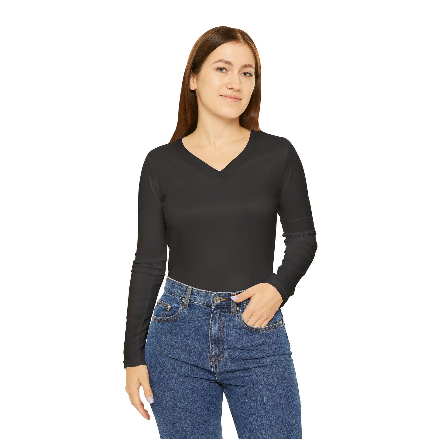 Faithful Layers: Women’s Luxe V-Neck – Charcoal Black
