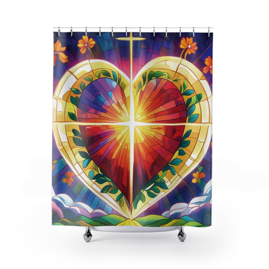 Radiant Grace: Heart & Cross Shower Curtain
