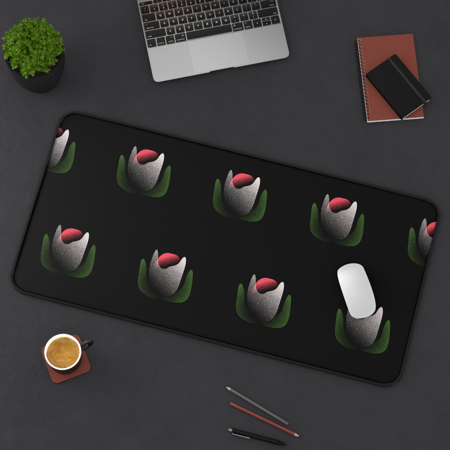 Bloom After Dark Desk Mat – Black Floral Mouse Pad for Desk