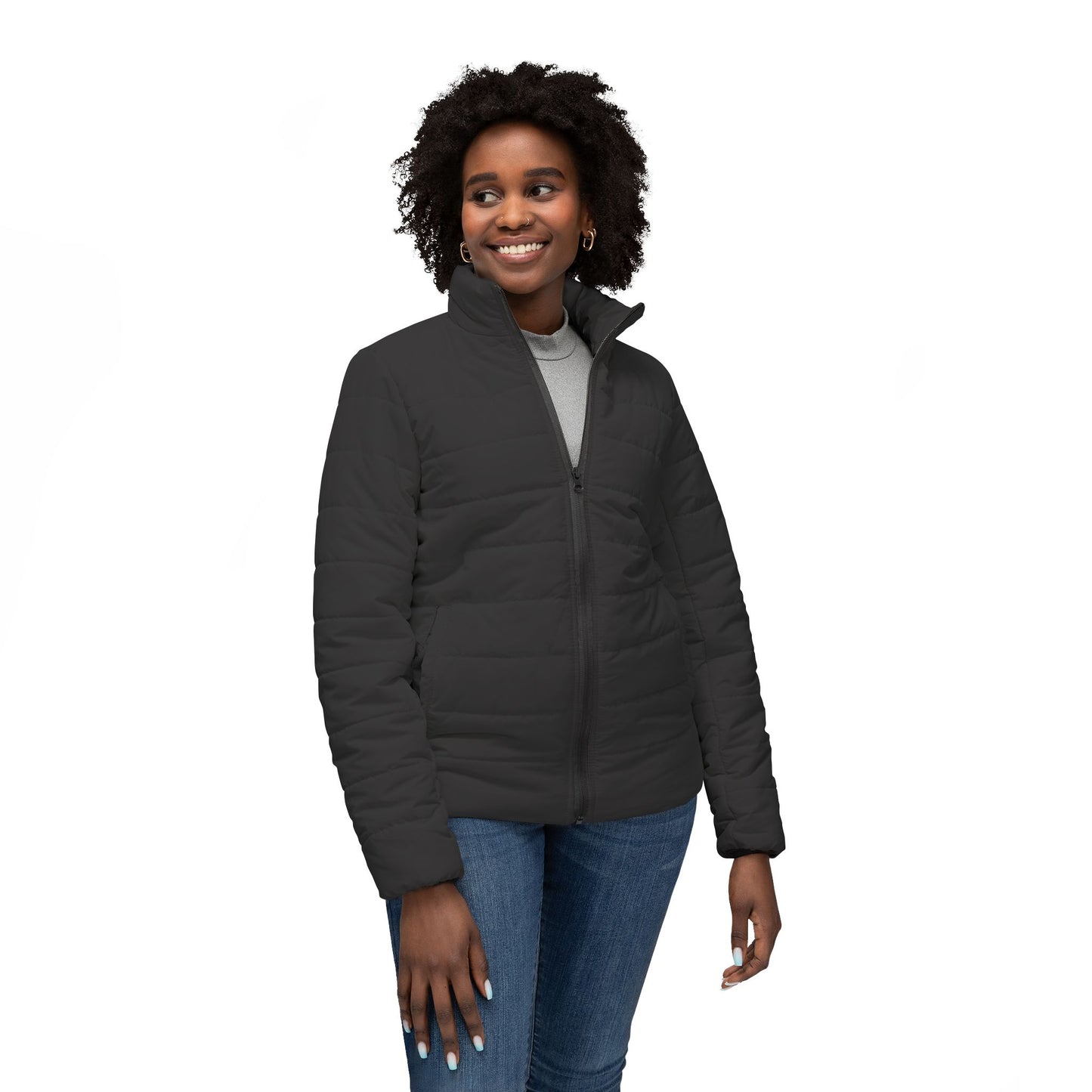 Faithful Tartan Women’s Puffer Jacket – Charcoal Black