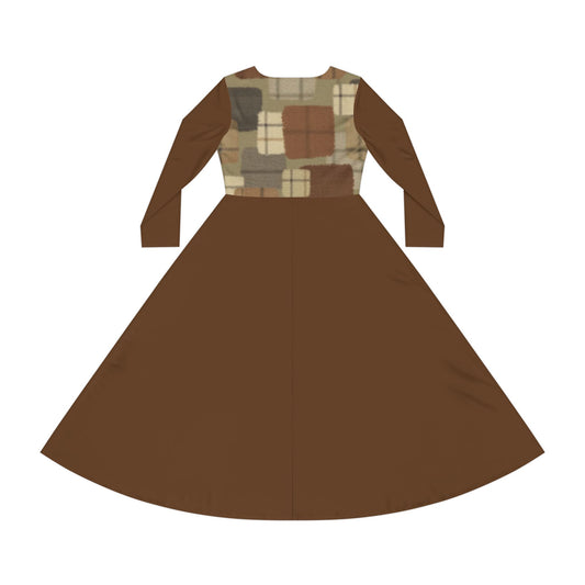 Rooted & Warm – Plaid Yoke Long-Sleeve Midi Dress