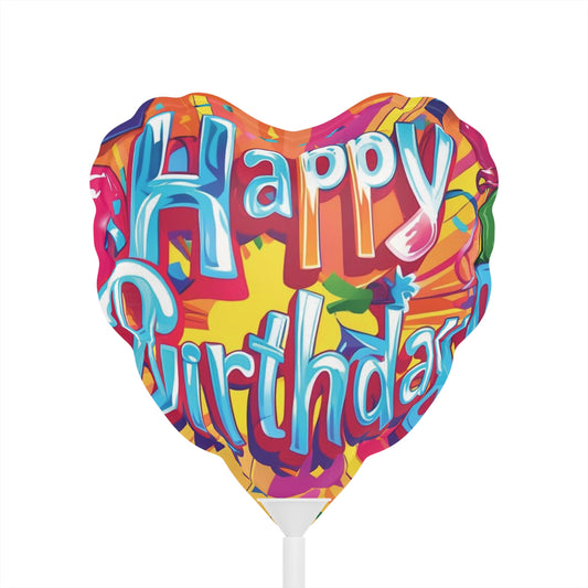 Color Burst “Happy Birthday” Balloon – Round or Heart-Shaped Joy, 6"