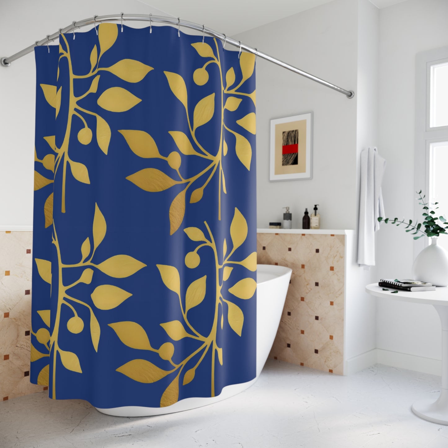 Golden Olive – Royal Blue Faith-Inspired Shower Curtain