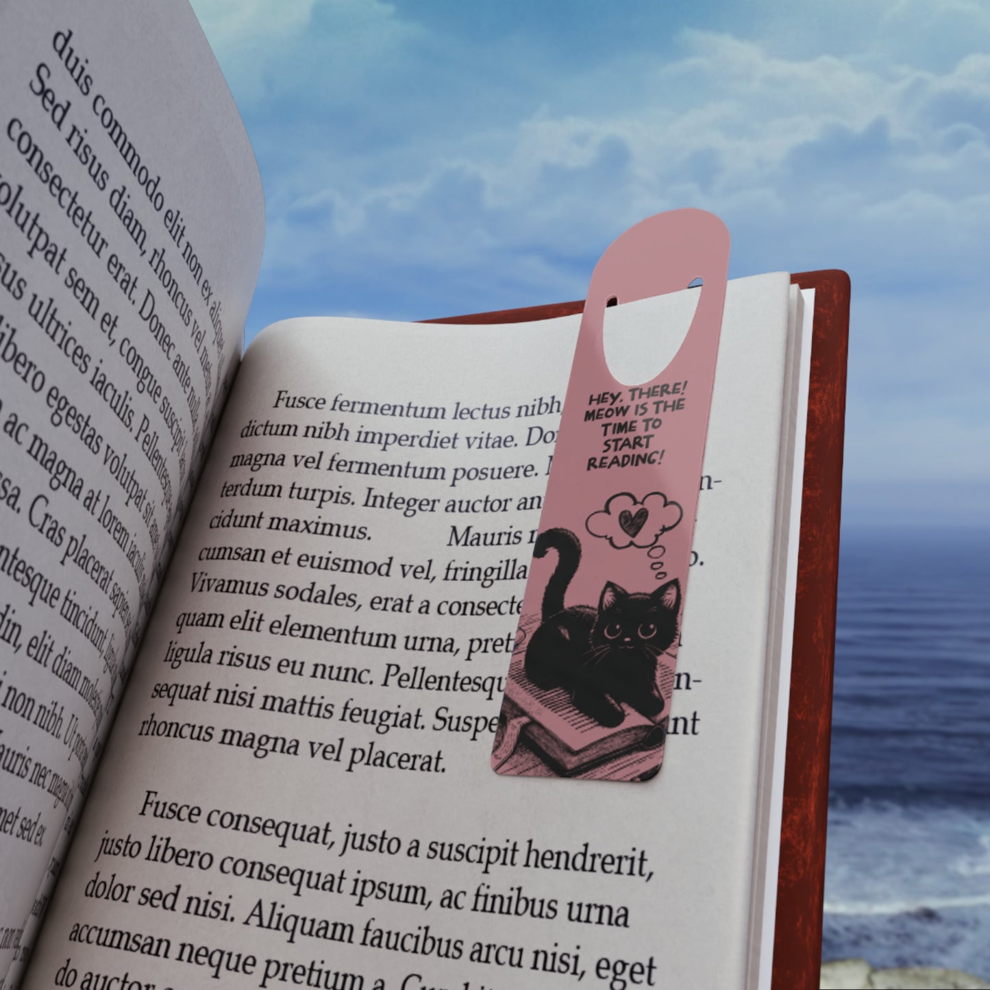 Cute Cat Bookmark — “Hey there! Meow is the time to start reading!” Metal Corner Bookmark for Book Lovers