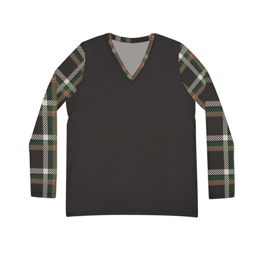 Faithful Tartan V-Neck Top – Charcoal Black