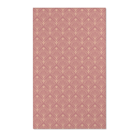Rose Radiance Art Deco Rug – Champagne Gold on Muted Rose