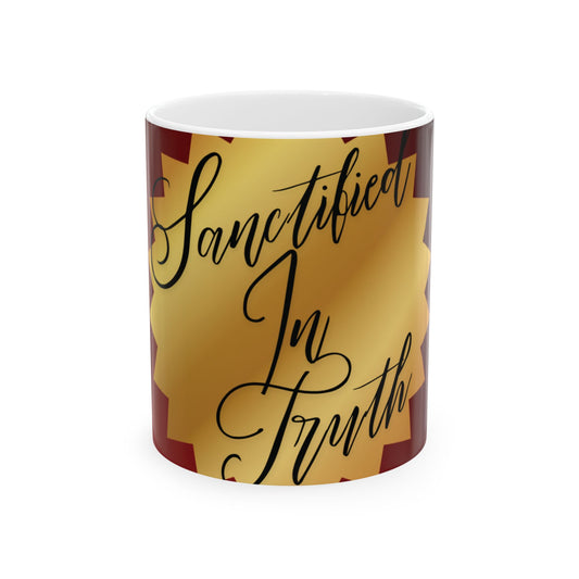 Sanctified In Truth Mug – Golden Emblem Design
