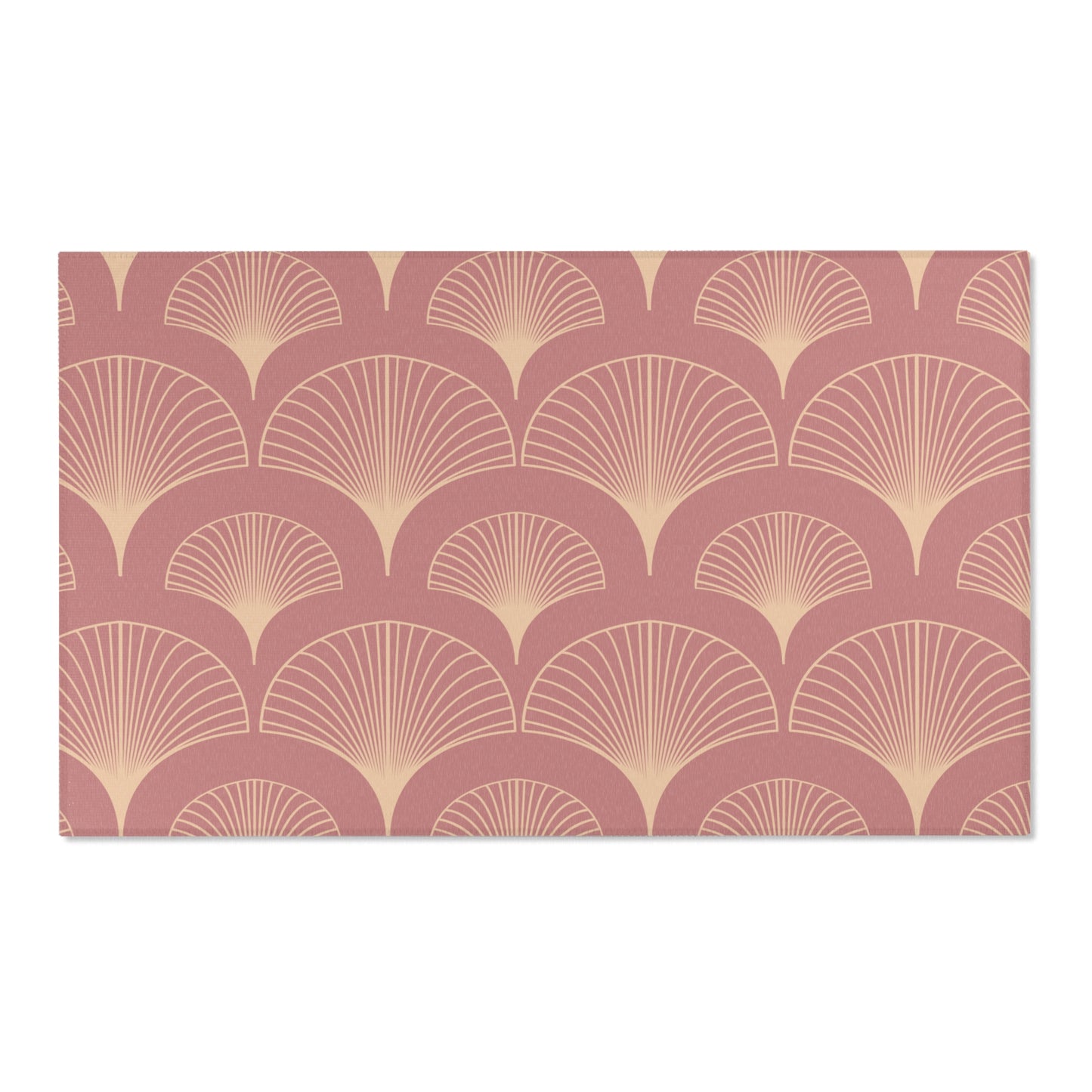 Sanctified Shells Art Deco Rug – Champagne Gold on Muted Rose