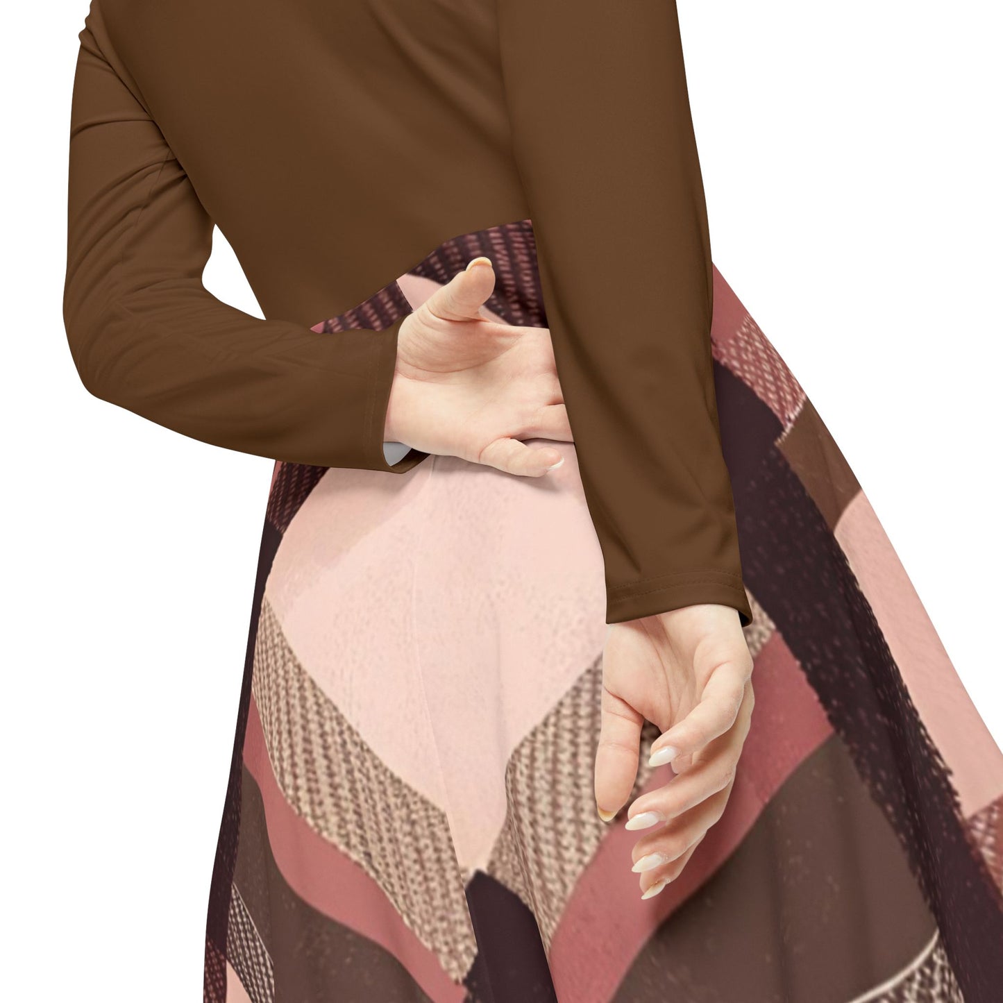 Harvest Harmony – Brown & Rose Plaid Panel Midi Dress