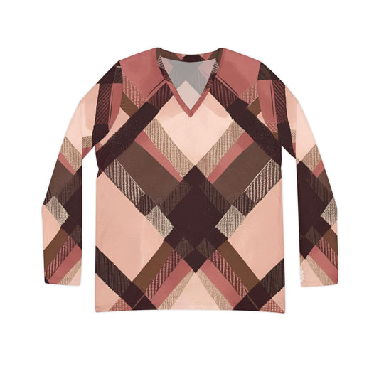 Blush & Mocha Plaid V-Neck Long Sleeve Top, Casual Fashion Top, Perfect for Layering, Fall Fashion, Cozy Everyday Wear