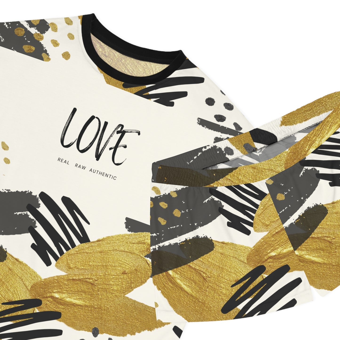 Real. Raw. Authentic. LOVE – Women’s Black & Gold Abstract Pajama Set