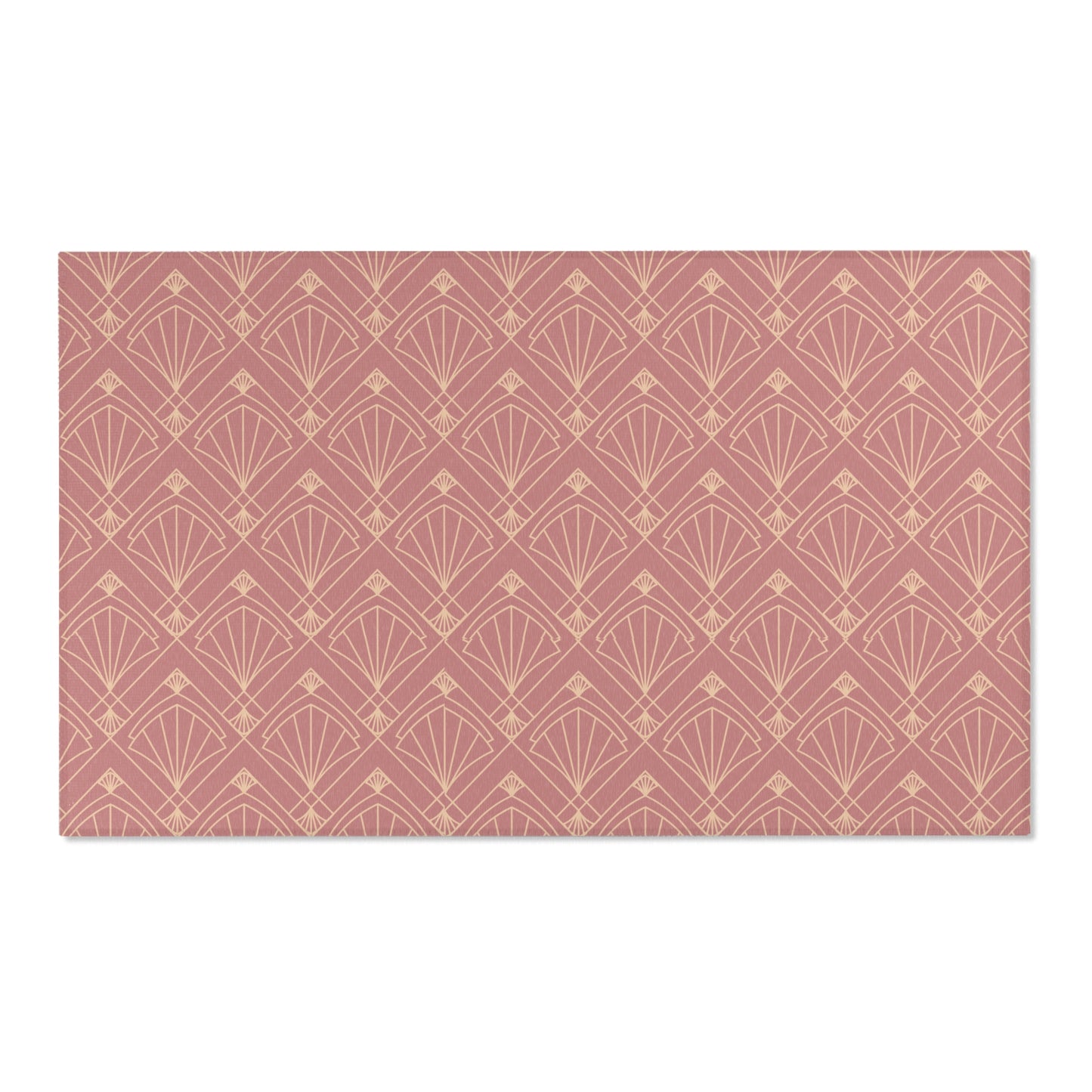 Rose Radiance Art Deco Rug – Champagne Gold on Muted Rose