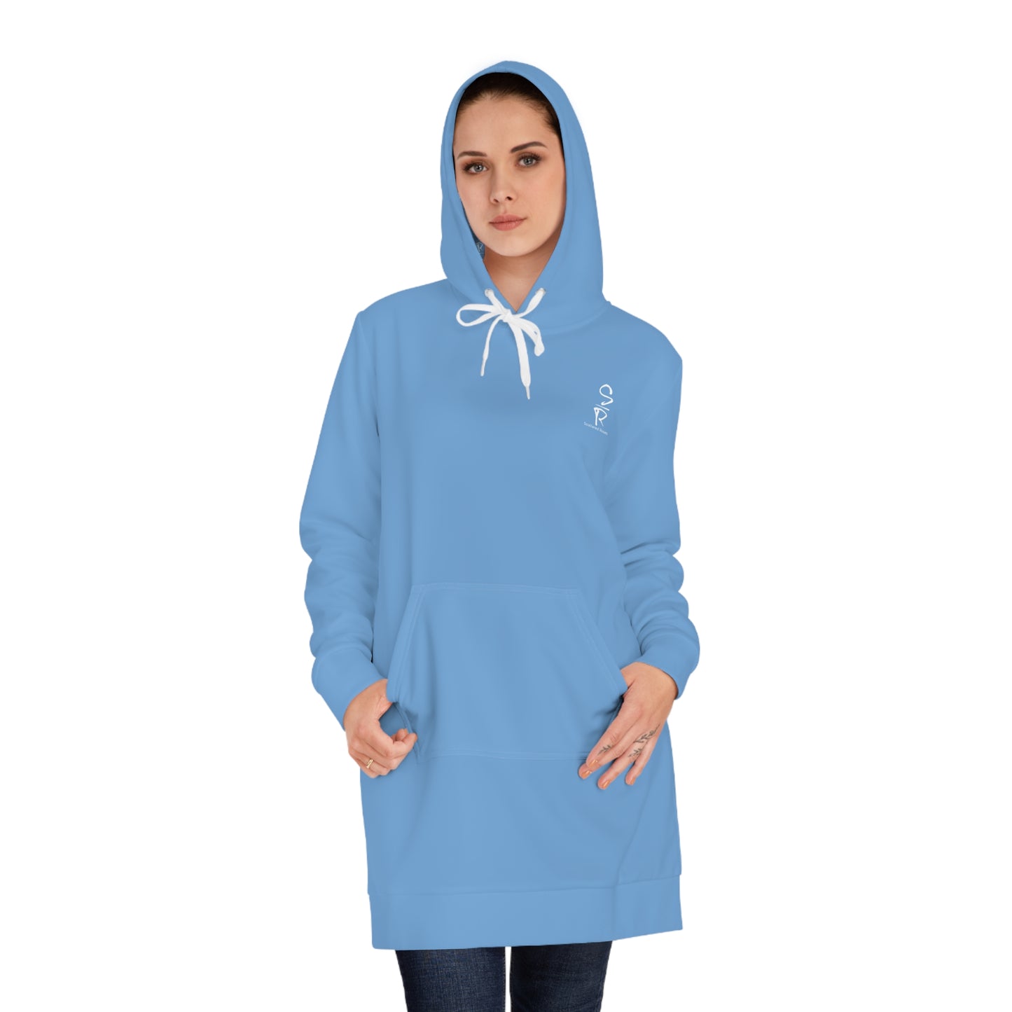 Heaven-Bound Calm – Sky Blue Hoodie Dress