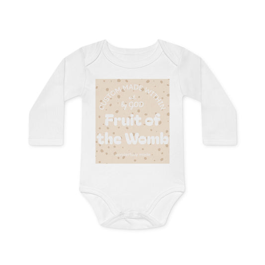 Fruit of the Womb Long Sleeve Organic Onesie – Sandstone Sprinkle