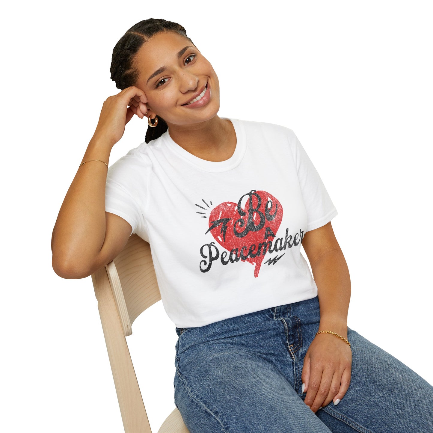 Be a Peacemaker Unisex Graphic Tee— Red Heart Retro Design