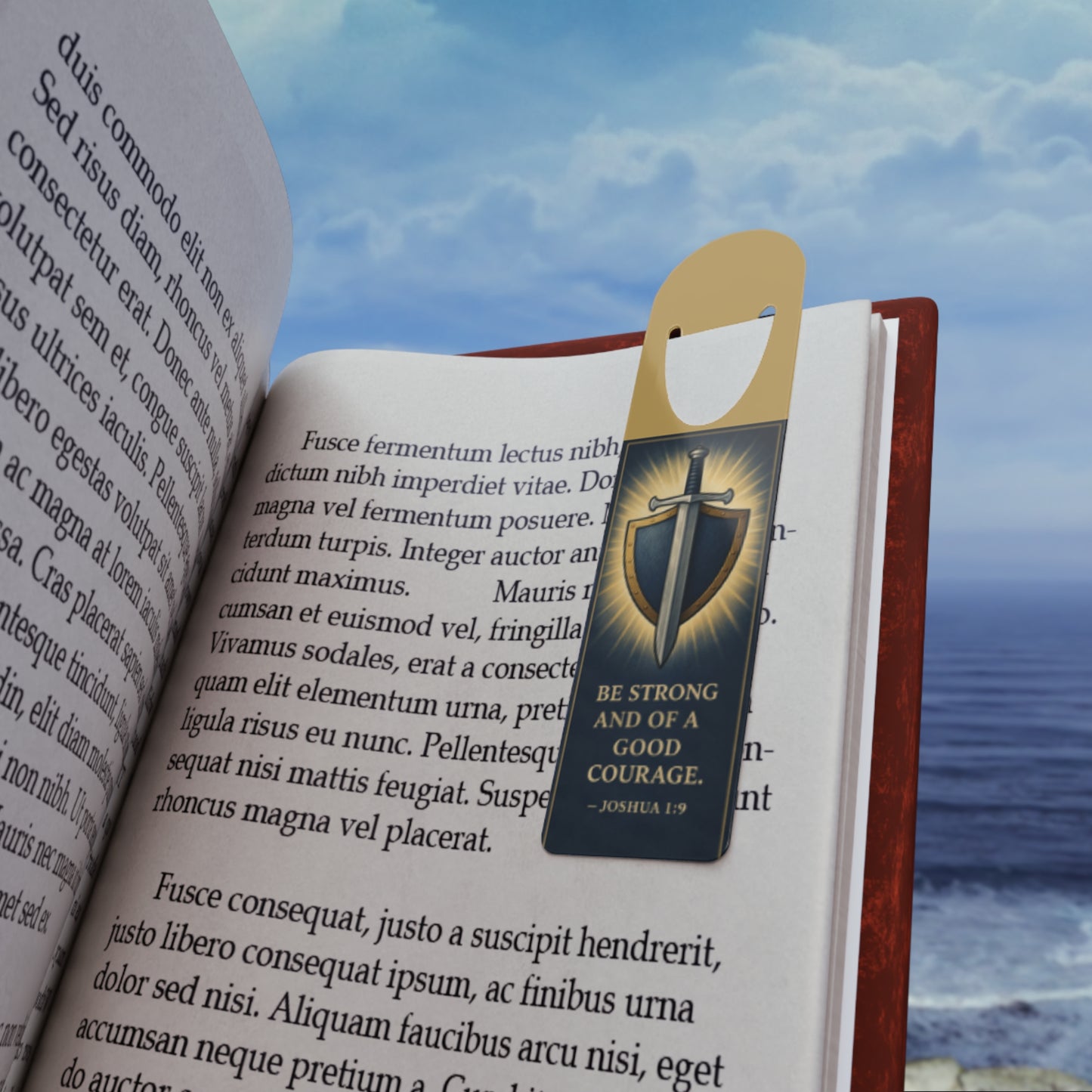 Sword & Shield Bookmark — "Be Strong and of a Good Courage" (Joshua 1:9)