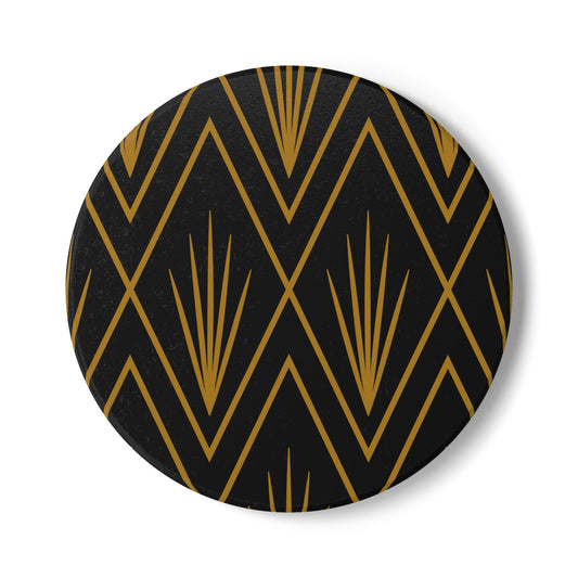 Gatsby Grace Ceramic Coaster – Dark Goldenrod on Black