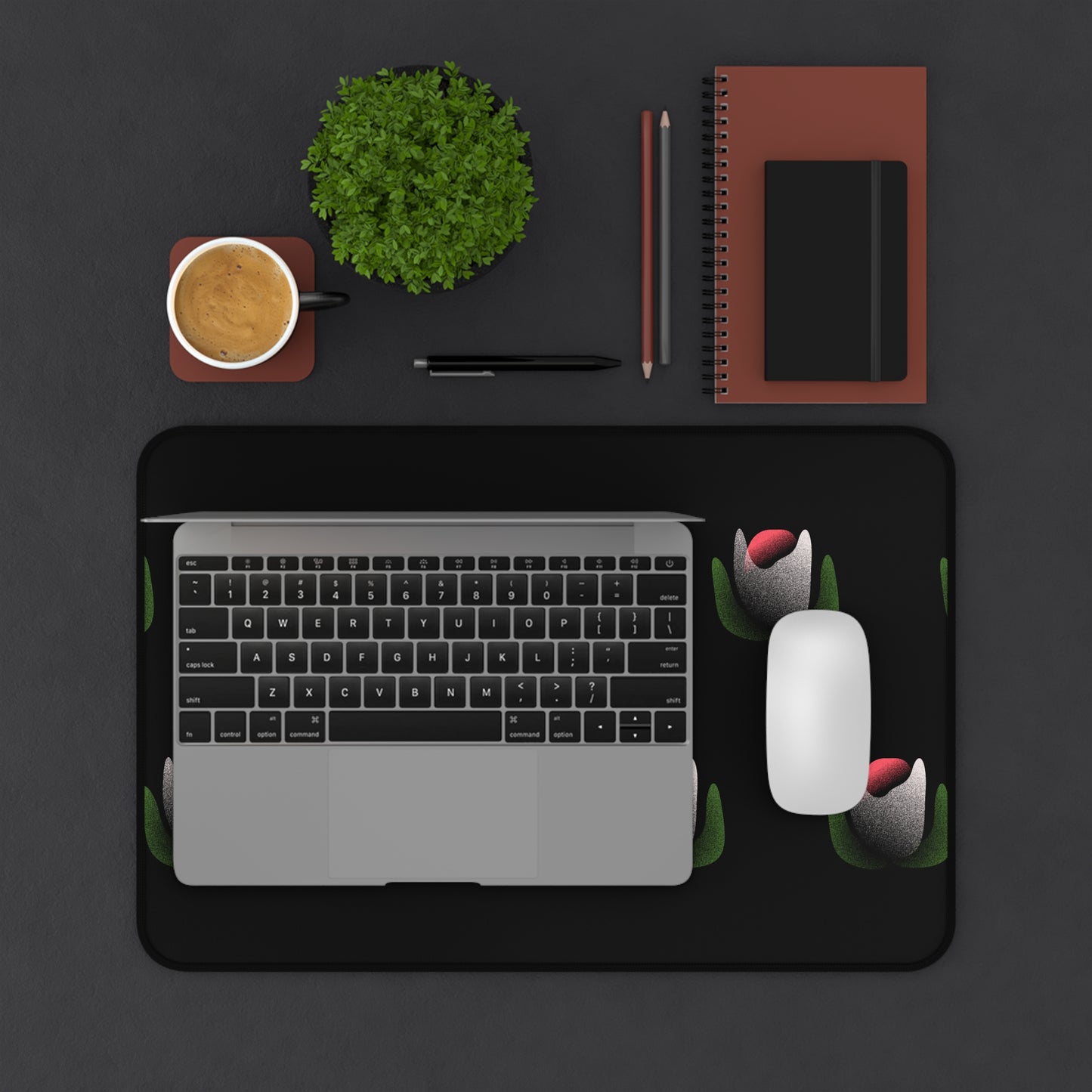 Bloom After Dark Desk Mat – Black Floral Mouse Pad for Desk