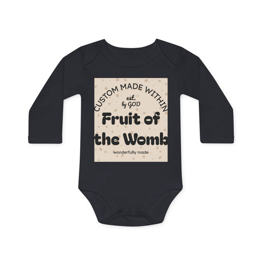 Fruit of the Womb Long Sleeve Organic Onesie – Sandstone Sprinkle
