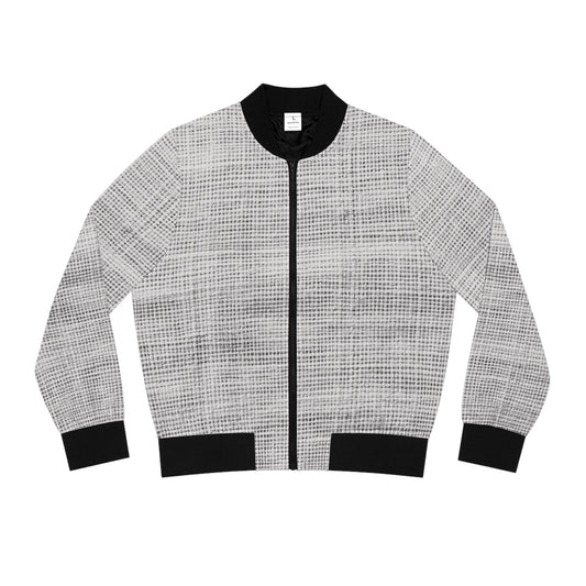 Grayscale Grid Women's Bomber Jacket, Trendy Outerwear, Fashion Layering, Casual Style, Gift for Her, Fall Fashion