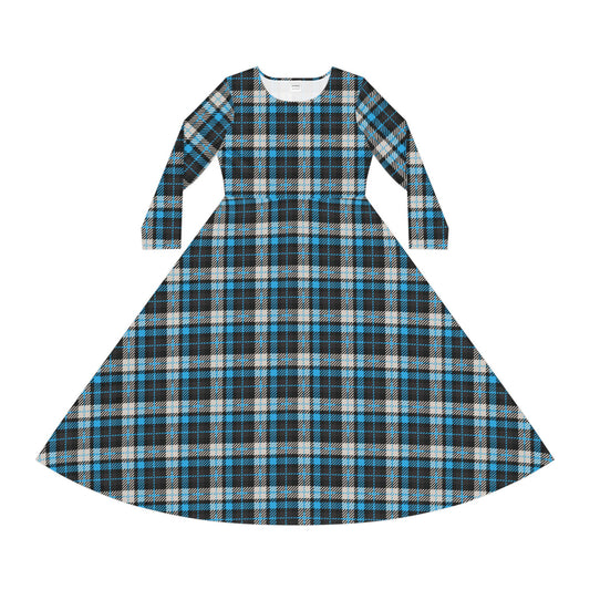 Silent Crossing – Women’s Long Sleeve Tartan Midi Dress