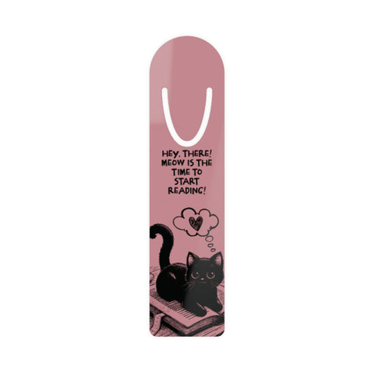 Cute Cat Bookmark — “Hey there! Meow is the time to start reading!” Metal Corner Bookmark for Book Lovers