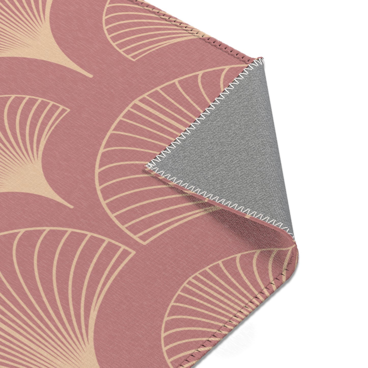 Sanctified Shells Art Deco Rug – Champagne Gold on Muted Rose