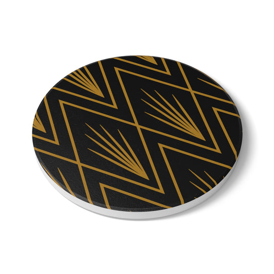 Gatsby Grace Ceramic Coaster – Dark Goldenrod on Black