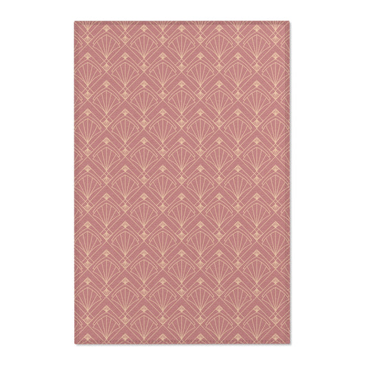 Rose Radiance Art Deco Rug – Champagne Gold on Muted Rose