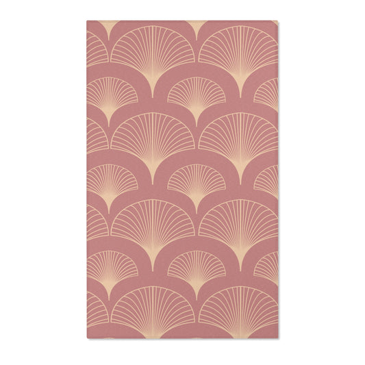 Sanctified Shells Art Deco Rug – Champagne Gold on Muted Rose