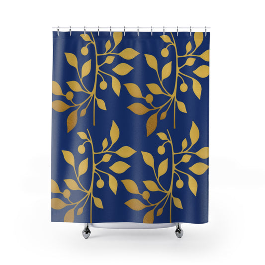 Golden Olive – Royal Blue Faith-Inspired Shower Curtain