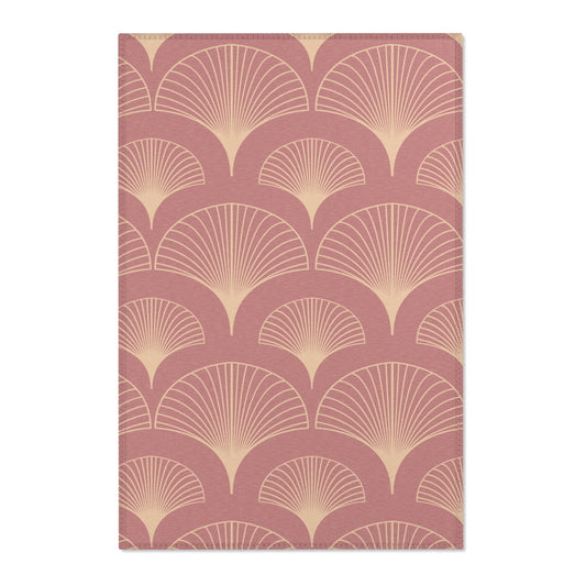 Sanctified Shells Art Deco Rug – Champagne Gold on Muted Rose