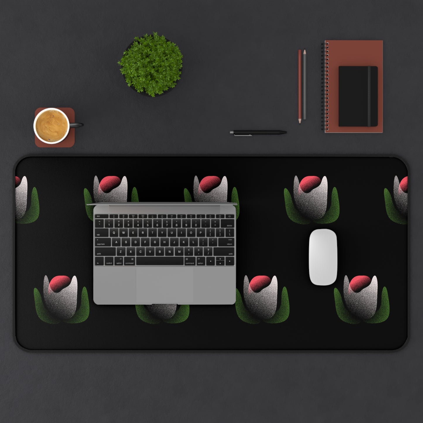 Bloom After Dark Desk Mat – Black Floral Mouse Pad for Desk