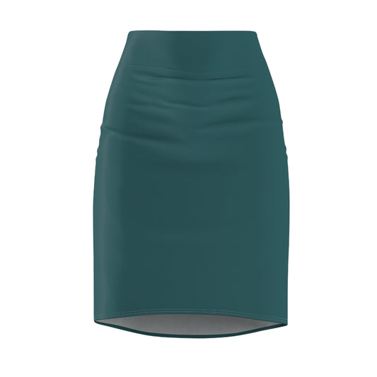 Deep Teal Polished Pencil Skirt