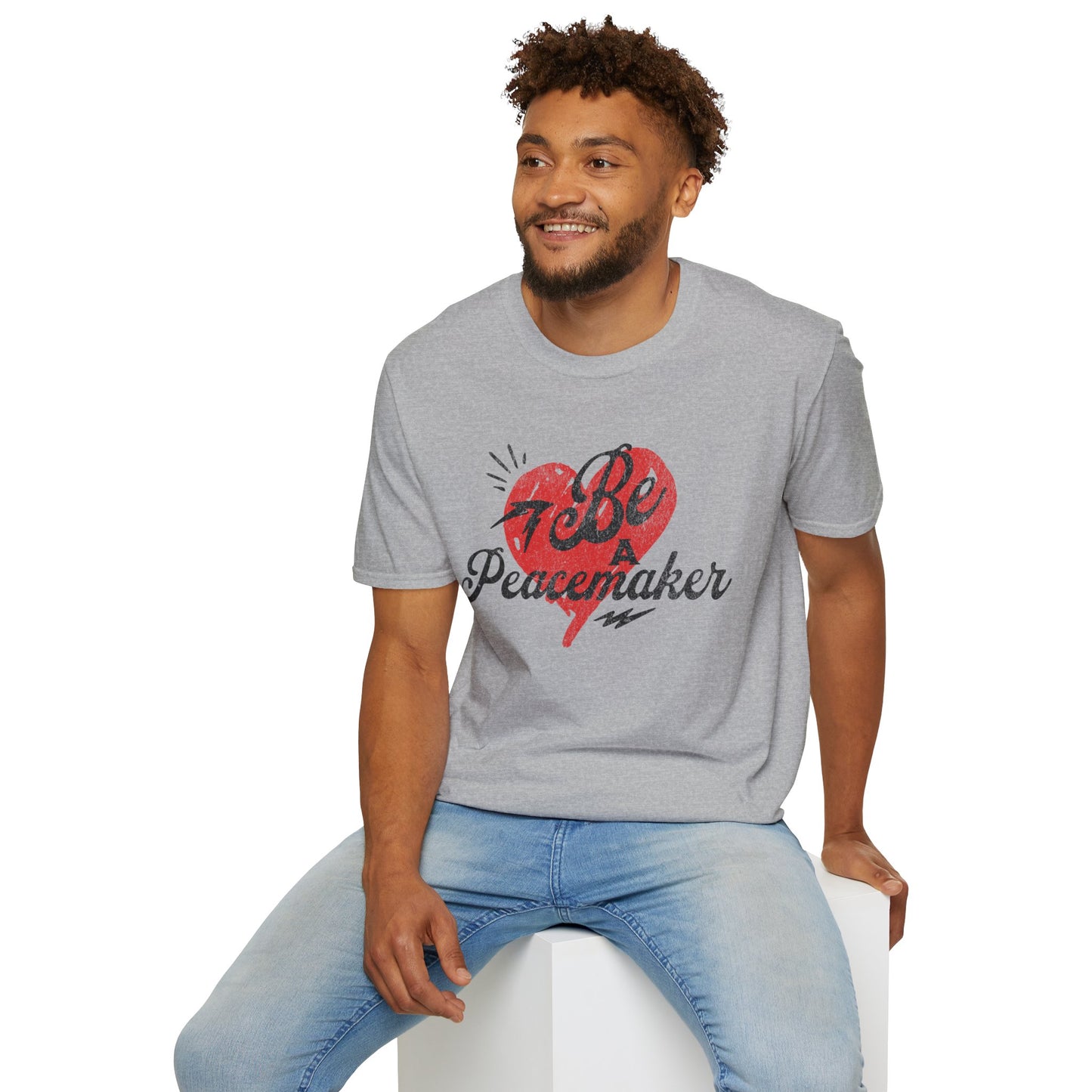 Be a Peacemaker Unisex Graphic Tee— Red Heart Retro Design