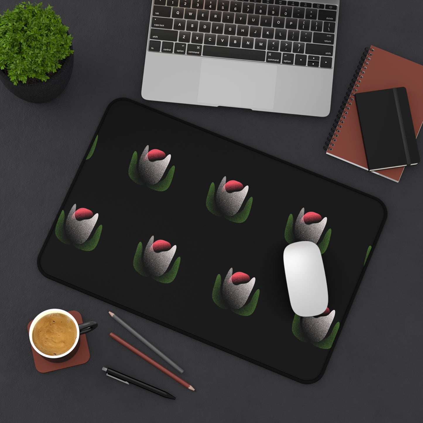 Bloom After Dark Desk Mat – Black Floral Mouse Pad for Desk