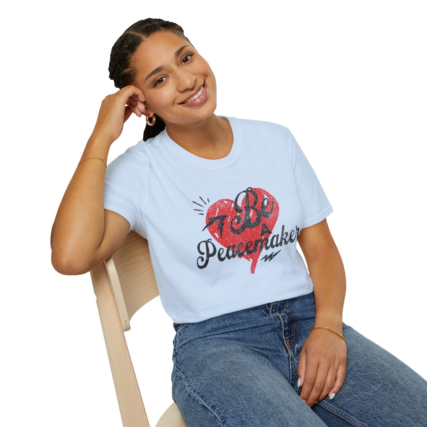 Be a Peacemaker Unisex Graphic Tee— Red Heart Retro Design