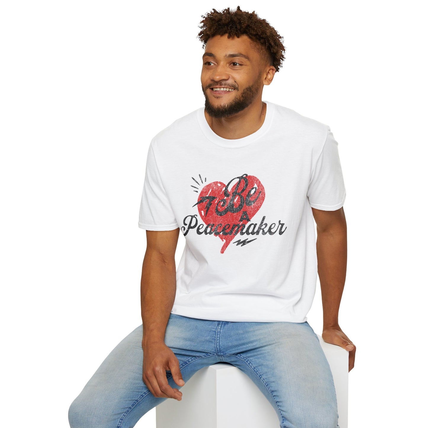 Be a Peacemaker Unisex Graphic Tee— Red Heart Retro Design
