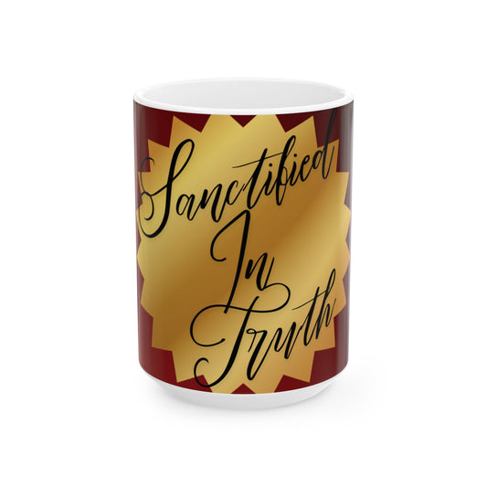 Sanctified In Truth Mug – Golden Emblem Design