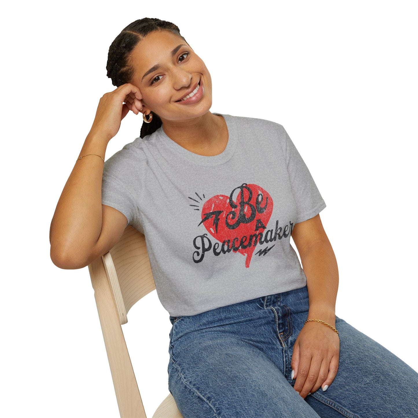 Be a Peacemaker Unisex Graphic Tee— Red Heart Retro Design